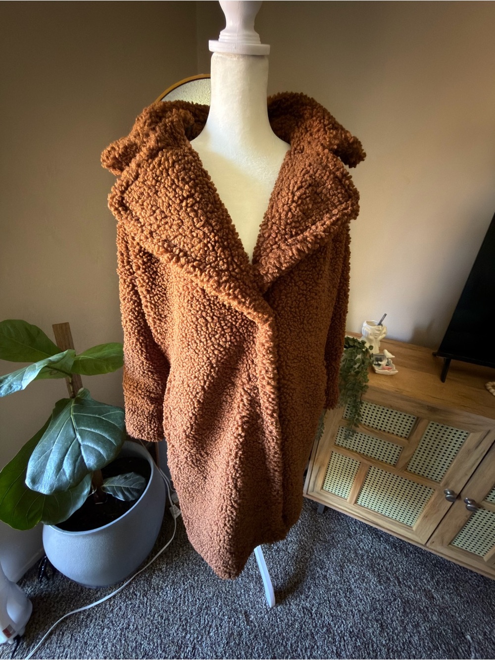 Lucky Brand Cozy Brown Teddy Coat for Women - Plush Hooded Jacket